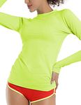 BUBBLELIME Short/Long Sleeve Rashguard for Women UPF 50+ Sun Protection Swimsuit Swim Shirts Swim Top Surfing Swimwear, Basic L/S_neonyellow, XS