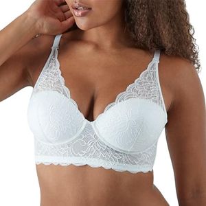 Maidenform Women's Pure Comfort Wireless Lace Longline Bralette, Lightly Lined Convertible Bra, White Bloom Lace, 36D
