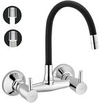 ALTON GRC3840 Brass Sink Mixer with Flexible Swivel Spout, Black & Chrome Finish