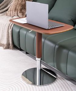 Zpnevx Adjustable Swivel Table, Faux Saddle Leather Top with Heavy-Duty Chassis, Adjustable Side Table, Large Laptop Stand for Bed, Sturdy TV Trays for Eating on Couch