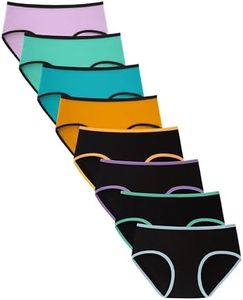 TIICHOO Big Girls Cotton Underwear Comfortable Panties for Teen Girls Ages 8-16 Pack of 8 (12-14 Years, 4 Black/4 Bright)