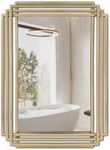 POZINO Large Gold Brushed Mirror, Rectangle Sophisticated Beveled Mirrors, Modern Art Elegant Mirror for Bathroom Living Room Bedroom Entryway,24"x36"