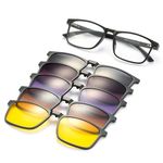 JIM HALO Magnetic 5Pcs Polarized Clip-on Sunglasses Plastic Classic Square Frame with Spring Hinge for Night Driving