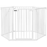 COSTWAY 6/8 Panels Baby Gate, Metal Fire Guard Hearth Gates with Lockable Door, Foldable Room Divider Fireplace Fence for Kids Pets(6 Panels, White)