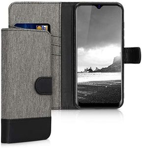 kwmobile Coque Portefeuille Compatible avec Blackview A60 Pro (4G) - Étui à Rabat Simili Cuir avec Compartiment Cartes - Gris-Noir