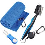 Berfea Golf Accessories Golf Club Cleaner 3 in 1 Cleaning Kit,Golf Club Cleaner Brush with Groove Cleaner,Golf Towel,Foldable Golf Divot Repair Tool,Golf Gifts for Men