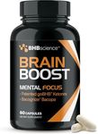 Brain Vitamin for Memory and Focus Support - BHB Science Nootropics Brain Support Supplement with Bacopa Monnieri Extract and Patented goBHB Clinically Studied for Cognitive Enhancement (30 Servings)