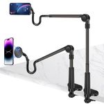 REYGEAK for Mag-safe Gooseneck Bed Phone Holder,Flexible Mount Clamp Clip,Magnetic Overhead Cell Phone Mount Stand,Gooseneck Tablet Holder for iPhone 15 Pro Max Plus 14 13 12 Kindle iPad S24