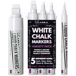 Kassa White Liquid Chalk Markers Variety Pack - 5 White Chalkboard Pens for Glass Mirrors & Blackboards - Reversible Dual Tip in 1mm, 3mm, 6mm, 10mm, & 15mm Size