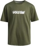 Volcom Boys' T-Shirt - Kids Basic Cotton Short Sleeve Shit - Classic Crewneck Graphic Tee for Boys (8-16), Size 10-12, Olive Volcom