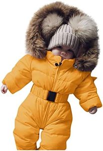 Cute Baby Boys Girls Warm Snowsuit Jumpsuit Thicken Winter Zip Up Rompers Fur Hooded Padded Down Coat Toddler Bodysuit Soft Comfort Lightweight Breathable Winter Outdoor Coat Outwears