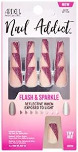 Ardell Nail Addict Press On Nails, Flash & Sparkle - Reflective Glitter with Pink Lightning Design, Easy-to-Apply, Reusable Artificial Nails, Nail Kit, 1-Pack