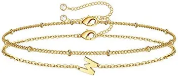 M MOOHAM Initial Bracelets for Women - Gold Plated Layered Initial Bracelet for Women Dainty Letter W Letter Bracelet Jewelry for Womens, Gold Jewelry Gifts Trendy Cute Bracelets