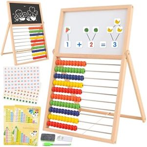 Ranqibo Wooden Abacus for Kids Math - Double-Sided Blackboard Whiteboard Magnetic Abacus for Toddlers 1-3 with 100 Magnetic Number & Fruit Stickers - Educational Counting Games Kids Gift