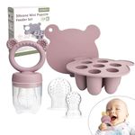 LittlesJoy Silicone Baby Fruit Feeder & Freezer Tray Set, Silicone Baby Fruit Food Feeder for Safe Infant Self Feeding, BPA Free Teething Relief for 3 Month+, Additional Silicone Pouches(Dusty Lilac)