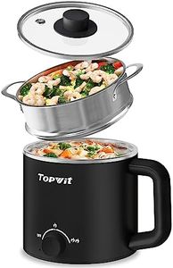 Topwit Hot Pot Electric with Steamer, 1.6L Ramen Cooker, Electric Pot for Pasta, Shabu-Shabu, Oatmeal, Soup and Egg, Electric Cooker with Dual Power Control, Dorm Room Essentials, Black