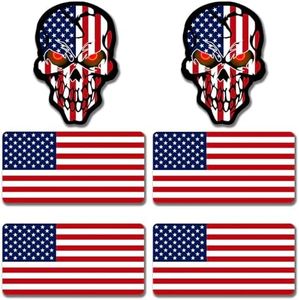 6pcs Reflective American Flag Hard Hat Stickers, Red Ops Decals for Tactical Gear, Patriotic USA Skull Flags Toolbox Helmet Labels