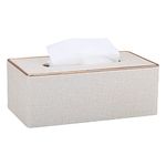 KINGFOM Rectangular PU Leather Tissue Box Holder, Facial Tissue Case Napkin Dispenser for Home Office Car Automotive Decoration with Gold Line(Pearl White-L)