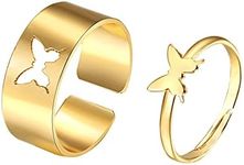 AILUOR Butterfly Rings for Couples, 2Pcs Butterfly Rings for Women Matching Rings for Couples Rings Pinky Promise Rings Dainty Trendy Rings Set for Teen Girls Butterfly Jewelry, Non-Precious Metal, No Gemstone