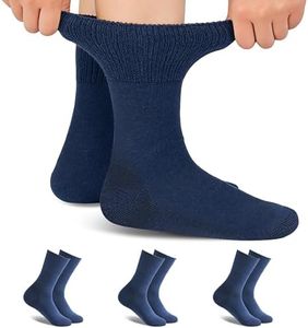Forcool Diabetic Socks Mens Womens Non Binding Loose Top Seamless Toe Non Blister Merino Wool Quarter Circulation Crew Mid Calf Diabetes Dress Socks, Large 3 Pairs Navy Blue
