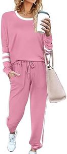 Aloodor Lounge Sets for Women 2 Piece Outfits Stripe Sleeve Tunic Loose Fitting Tops Grey Pink XL