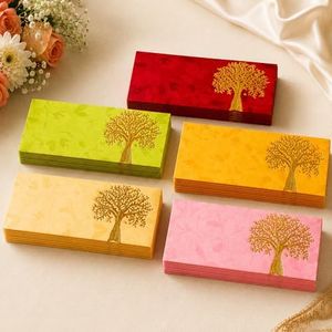 LoveNspire Money Envelopes (7.5 x 3.5 Inch) Decorative Tree of Life Pattern Shagun Lifafa for Indian Wedding, Birthday | Cash Gift Holder & Home Savings Organizer Pack of 100