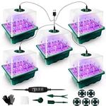 TUAROYO 5 Pack Seed Starter Tray with Grow Light 3 Modes, 60 Cells Total Seedling Starter Kit with Grow Light,Humidity Adjustable Domes, Gardening Plant Seed Starter Kit for Seeds Starting Growing