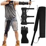 3 Pcs Archery Accessories Including Protective Archery Arm Guard Leather Padded Three Finger Archery Gloves Back Arrow Quiver Hip Arrows Bag for Men Women Youth Adults Beginners Hunting Shooting