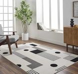 Hauteloom Penka Modern Abstract Area Rug - Contemporary Geometric Carpet for Living Room, Bedroom, Dining Room - Black and White Mosaic Rug - Black, Ivory - 6'7" x 9'