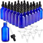 30 Pack 2 Oz Blue Glass Eye Dropper Bottles with 6 Funnels for Essential Oils, Travel Aromatherapy Perfume, Liquid Cosmetics (36 Pieces)