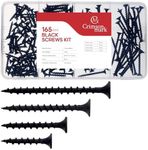 CrimsonMark 165pcs Drywall Screws & Anchors Kit #6 Black Wood Screws for Sheetrock, Picture Hanging Nails, Wall Anchors, Home Improvement Tools Assortment 1", 1-1/4", 1-5/8", 2"