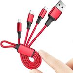 3-in-1 Multi Phone Charger Cable (0.6FT), Short Charging Cords with USB Type C, Micro USB for Simultaneous Charge, Portable Cord Compatible with Android & Apple Devices, iPhone 16/15, Samsung, iPad