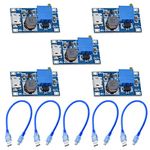 Youmile 5 Pcs DC-DC Boost Converter 2V-24V to 5V-28V 2A Adjustable Micro USB Voltage Regulator Step Up Power Supply Module for Arduino with 5 Pcs Micro USB Cable