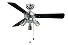 AireRyder Ceiling Fan Cyrus Chrome with Light and Pull Cords 42 inch 107 cm with Black and Silver Blades