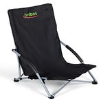 Unibos Folding Beach Chair with Padded Armrest, Outdoor Low Beach Chair Lightweight, Portable, Folding Outdoor Seat For Camping Beach Festivals Garden Caravan Trips Fishing BBQ With Carry Bag