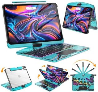 SIBEITU 360 Rotatable Wireless Keyboard Case for iPad Pro 13 Inch (M5 2025 / M4 2024), Multi-Touch Trackpad, 7-Color Backlight & 3-Brightness Levels, Clear Protective Cover with Pencil Holder, Blue