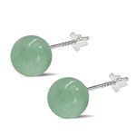 Jade Earrings Studs,8mm Light Green Jade Earrings for Women,925 Sterling Silver Stud Earrings Jade Jewellery Good Luck Earrings Gift for Birthday Anniversary