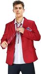 Nonnyer Men Costume Outfit School Uniform Shirt Jacket Tie Set Halloween Cosplay Red Suit (Men, Large)