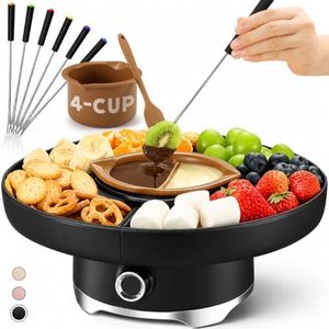 LUSHYUM Electric Chocolate Fondue Set, 4-Cup Chocolate, Rotating Tray