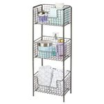 mDesign Free Standing Metal Bathroom Shelf - Rustproof Bathroom Shelf with Three Baskets for Towels, Shampoo and Soap - Also Suitable for Kitchen Storage - Grey