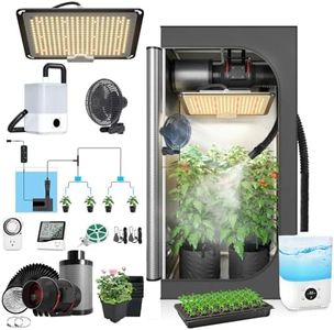 TopoGrow Upgrade Integrated Auto Grow Tent Kit Complete Kit, S1000 LED Grow Light, 32"x32"x64" Grow Tent, 4“ Ventilation with Inline Fan, Carbon Filter, Irrigation Kit, Humidifier and Clip Fan