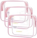 BAGSMART Clear Toiletry Bag, 3 Pack TSA Approved Travel Toiletry bag Carry on Travel Accessories Bag Airport Airline Quart Size Bags Water Repellent Makeup Cosmetic Bag for Women (Pink-3pcs)