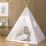 Snewvie Teepee Tent for Kids,Children Teepee Play Tents,Canvas Tipi Tent for Kids,White Play Tents Indoor Outdoor,Portable Foldable Princess Castle,Birthday Holiday Party,Gifts