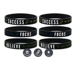 Success, Focus, Believe Motivational Silicone Wristbands, 6-Pack - Unisex Adult Size for Men Women