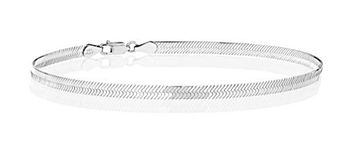 Miabella 925 Sterling Silver Italian Solid 3.5mm Flexible Flat Herringbone Link Chain Anklet Ankle Bracelet for Women, Made in Italy, Sterling Silver