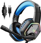 EKSA E1000 USB Gaming Headset for PC - Computer Headphones with Noise Canceling Mic & RGB Light, 7.1 Surround Stereo Sound, Over Ear Gaming Headphones for PC, PS4/PS5 Console, Laptop (USB, Blue)