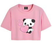 SURVIM Girls 3-Hearted Half Sleeve Printed Cotton t-Shirt Crop Top Pink 11-12Yrs