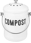 Senua Compost Bin, Stainless Steel Indoor Compost Bucket for Kitchen Countertop Odorless Compost Pail for Kitchen Food Waste with Carrying Handle 5 Litre Easy to Clean (White)