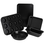 Tebery 5-Piece Nonstick Bakeware Set, Carbon Steel Oven Cake Pan Set Includes Cookie Sheet, Loaf Pan, Square Pan, Round Cake Pan, 12 Cups Muffin Pan