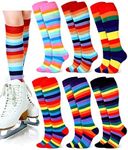 Unittype 6 Pair Rainbow Knee High Socks for Women Colorful Striped Socks Long Thigh High Stockings Tube Socks Roller Skate Socks for Adults Gift